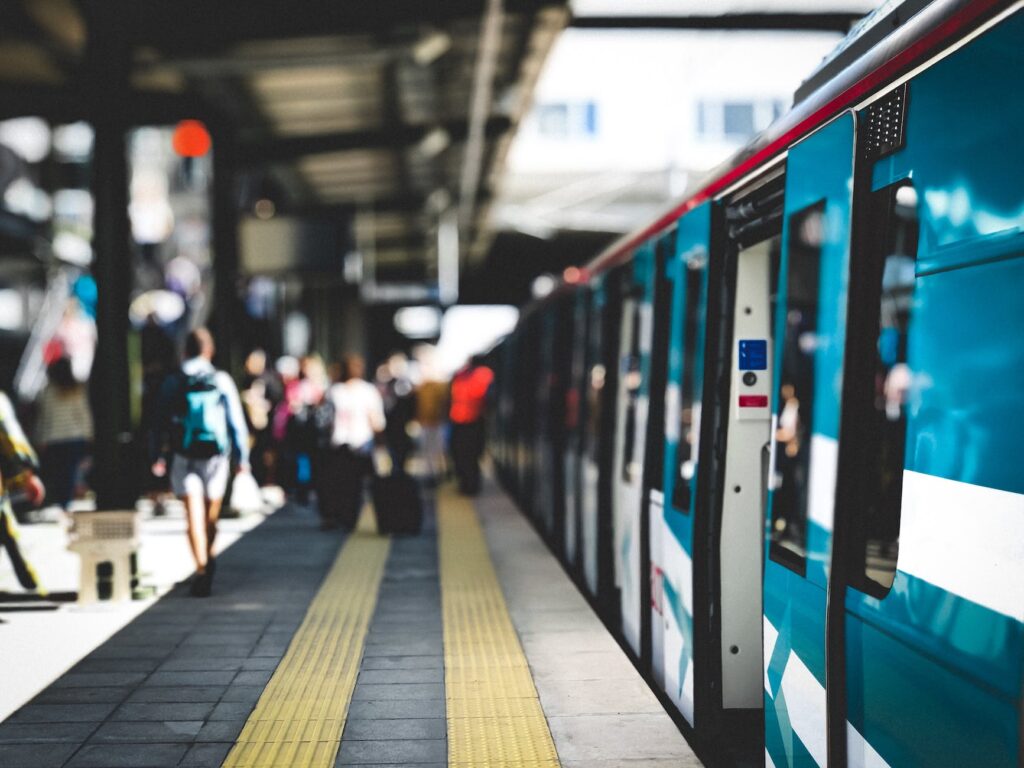 people walking on train station